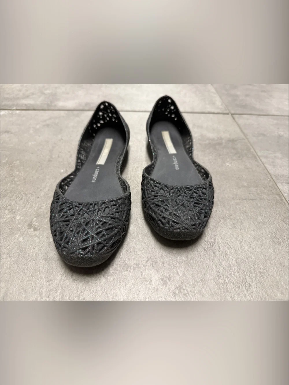 Melissa + Campana Zig Zag jelly flats in black glitter